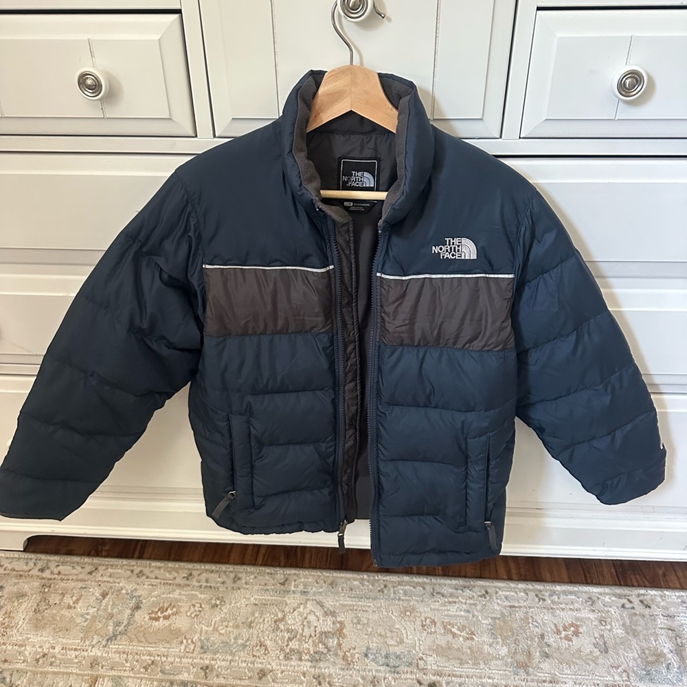 The North Face Blue and Brown Puffer Jacket